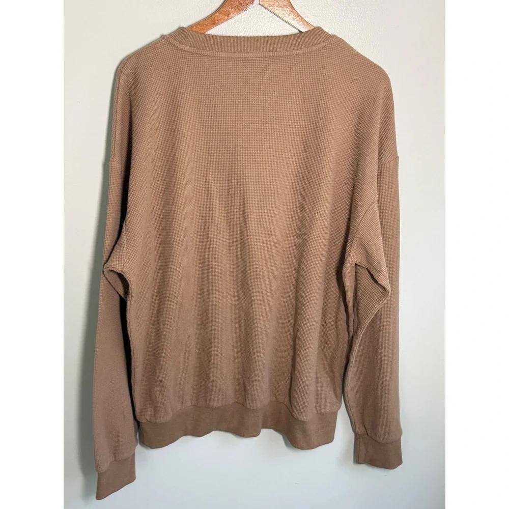 COMFRT Waffle Knit Sweatshirt XL Tan Brown Crewneck Oversized Thermal Pullover